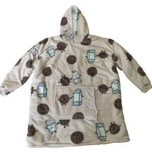 NEW GRUMPY & GORGEOUS WOMEN'S PINK WEARABLE COOKIES SHERPA HOODIE BLANKET L/XL